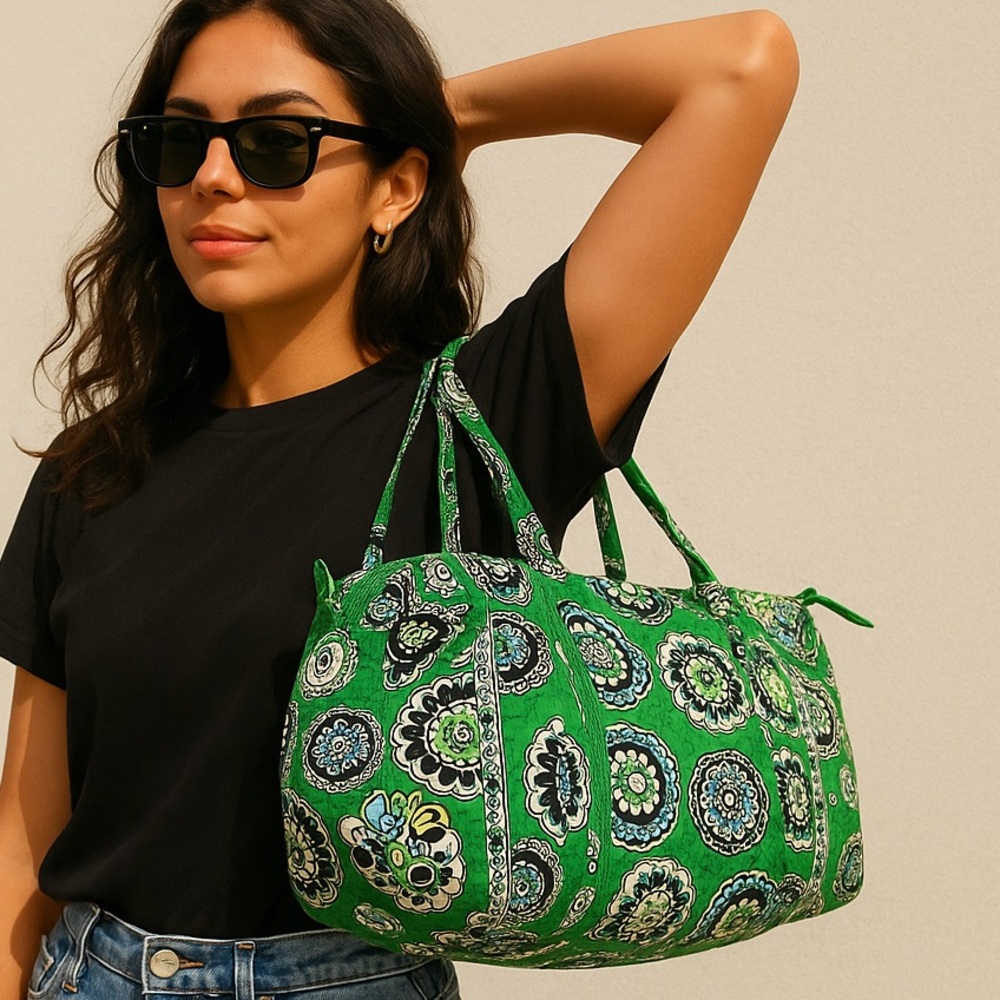Vera Bradley Green and Blue Paisley Floral Print Patterned Shoulder Bag Tote
